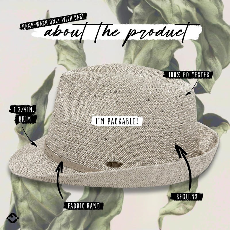 Funky Junque Women's Straw Fedora Sun Hat - UPF 50+ Protection, Short Brim, Stylish Woven Pattern - Image 4